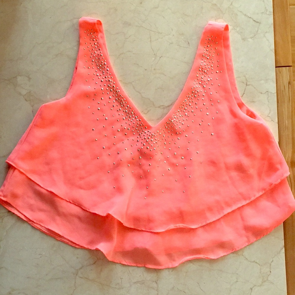 Coral crop flowy Tank Top